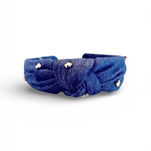 LOFT Dark Blue Knot Denim Headband w Gold Toned Hearts